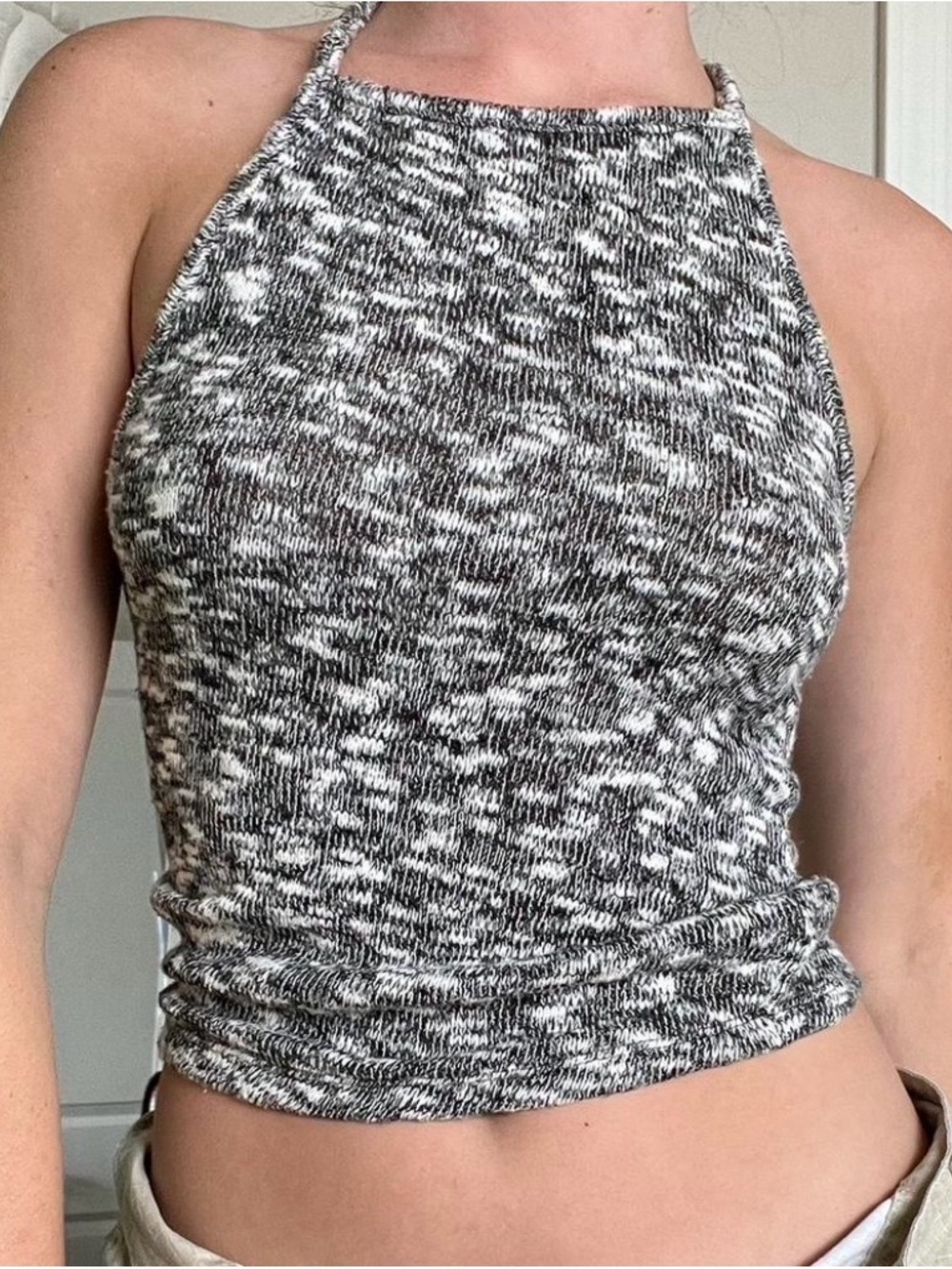 American Eagle Outfitters Black & White Y2K cropped Halter Tank medium
